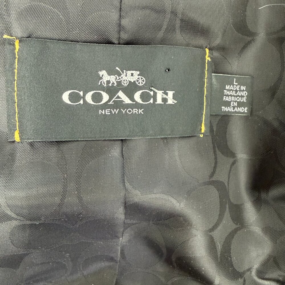 COACH Short Double Breasted Beige Belted Trench Coat Jacket Large - Picture 15 of 16